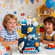 1 Pc Astronaut Space Planet Rocket Saturn Cake Toppers, Colorful Plastic Reusable Decorative Picks, 