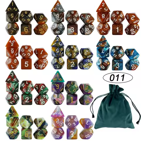 10 Sets(70pcs) Polyhedral Dice with Velvet Bag for DND RPG Board Game Multi Sides Dice Set D20 D12 D