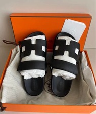 Hermes chypre sandal black 37/37.5，Hermes 黑色二舅鞋拖鞋