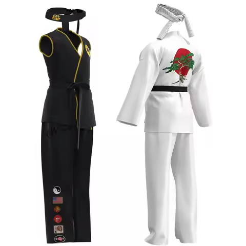 Karate Kids KOF Cobra Kai Cosplay Costume Kid Aldult Black White Kimono Uniform Headband Anime Hallo