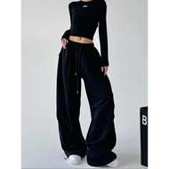 {hot} Y2K Harajuku Wide Leg Sweatpants Women Streetwear Baggy Oversize Gray Sports Pants High Waist 