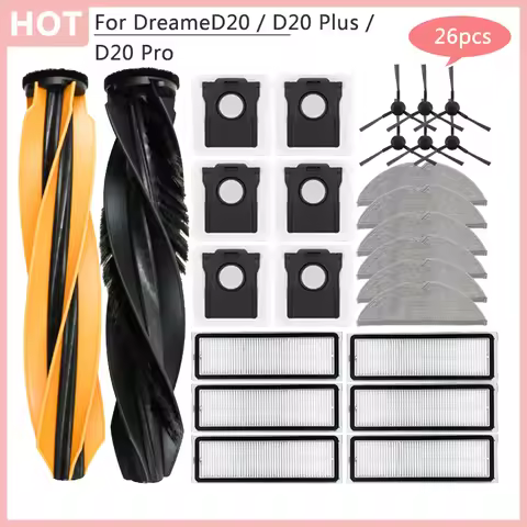 For Dreame D20/D20 Plus/D20 Pro Vacuum Cleaner Replacement Parts Roller Brush, Side Brush, Dust Bag,