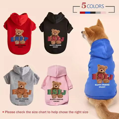Winter Pet Dog Clothes Dog Hoodie Warm Cute MBTI Bear Pattern Cat and Dog with Same Outdoor Sweatshi