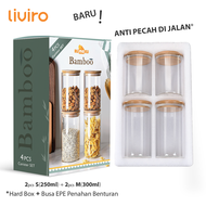 Liviro Toples Kaca 1 Set (Isi 4 pcs) Tutup Silikon Kedap Udara Estetik Cocok Untuk Lebaran Hampers