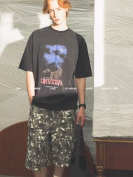 Unvesno(UN) NewVintage金字塔獅身人面像水洗做舊男女短袖T恤
