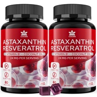 Sugar-Free Astaxanthin 24mg Gummies with Resveratrol, Vitamin B1, Coconut Oil - Powerful Antioxidant