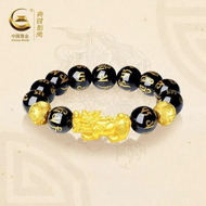 GLTEN | Mens Bracelet Black Agate Gilded with Fine Silver Auspicious Meaning