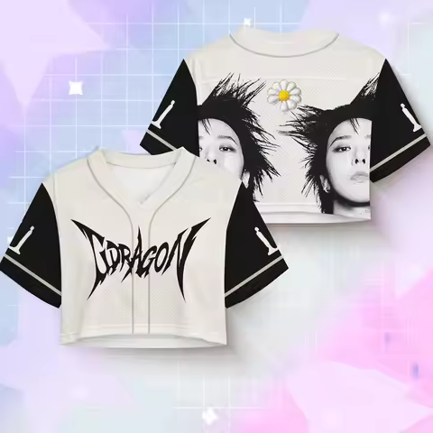 Bigbang G-Dragon Cropped Jersey V Neck Short Sleeve T Shirt Double Sided Print Kpop Fans Streetwear 