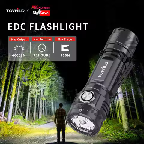 TOWILD BC10 EDC Flashlight Portable Rechargeable 4000lm IPX8 High Power Led Flashlight 21700 Torch F
