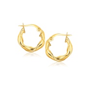 Nathalias NY ต่างหูทองคำแท้ 14k  (เวลาจัดส่ง 7-10 วัน) 14k Two-Tone Gold Reversible Quilted Hinged Hoop Huggie Earrings