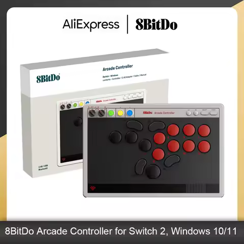 8BitDo All-Button Arcade Controller for Switch/Switch 2 & Windows – Bluetooth, 2.4G, Wired Connectiv