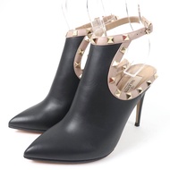 Valentino Garavani Garavani Rockstud 黑色皮革踝帶高跟鞋，35 碼，義大利製造，狀況極佳。