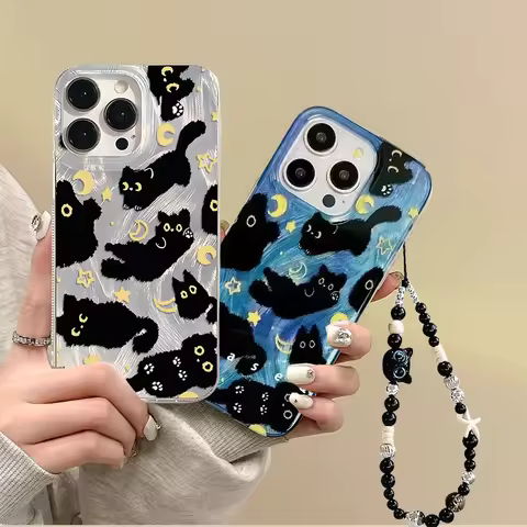 Cute Black Cat Chain Case For Huawei Honor 400 Lite 200 Proo X9A X8A 5G X7B X8B X9B X7A X6A X7D X9D 