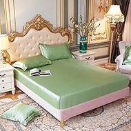 Bedsheet Satin Silk Fitted Sheet Solid Color Mattress Cover Elastic Band Bed Sheet,6,150x200x25cm