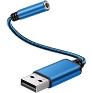 ☑USB to 3.5mm Jack Audio Adapter,for PC, PS4,Mac Etc (0.6 Feet,Blue)
