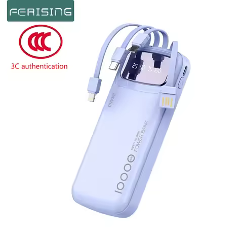 CCC Certified 10000mAh 20000mAh Power Bank Built in Type C Cable Ultra Thin Digital Display Portable