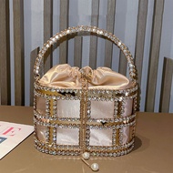 JIOMAY Ladies Rhinestone Evening Bag Fashionable Banquet Luxury Designer Handbag Metal Unique Bucket
