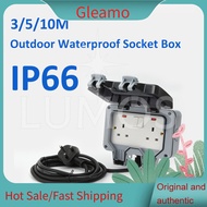 Gleamo Outdoor Sockets Weatherproof with Extension Cable, 2 Gang Extension Lead 13A IP66 Double Sock