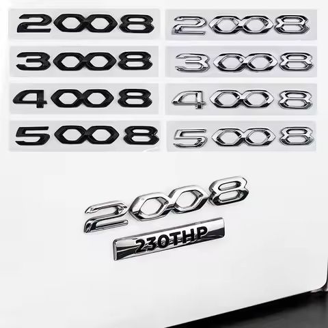 3D ABS Logo For Peugeot 3008 2008 4008 5008 Emblem Number Letters Sticker Car Trunk Badge Adhesive D
