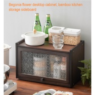 Wooden Kitchen Storage Sideboard Bamboo Begonia flower Desktop Cabinet Small Cupboard Table Top Storage Rack