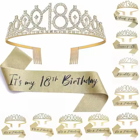 Birthday Tiara Crown Sash Women Girls 13th 16th 18th 21St 30Th 40Th 50Th 60Th 70Th 80Th Birthday Par