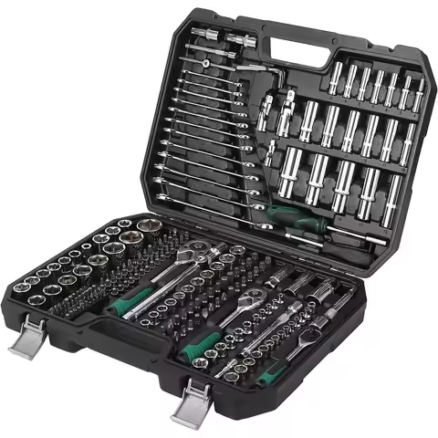 216 Pcs Tool Case Car Repair Workshop Suitcase Box with Ratchet Allen Key Wrench Set Socket Driver S
