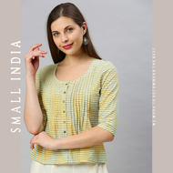 {**ส่งฟรี**} SMALL INDIA 🌸 Green & Yellow Striped Top เสื้อท็อป 🌸 Kurti Top Only