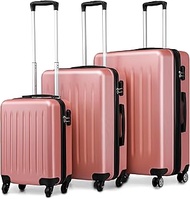 Carry on Luggage 19 Inch Hardside Suitcase with Spinner Wheels Lightweight Rolling Cabin Suitcase for Airplanes Travel, Rose Gold, Carry-on 3Pcs Set, Carry on