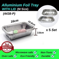 ALUMINIUM FOIL TRAY WITH LID @ M SIZE [RECTANGLE] - 5PCS  (Code:4438-P)