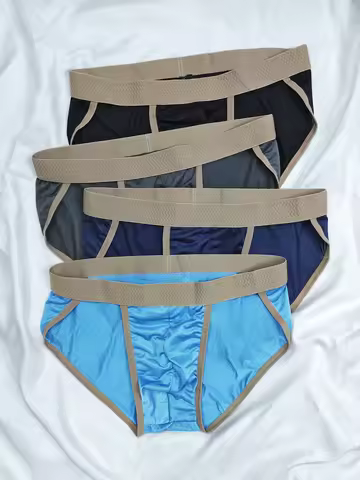 4-Piece Set of 4-Color Combination Ice Silk Breathable Men's Underwear, Casual Daily Sports Elastic 
