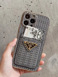 เคส Iphone ป้ายเพชรลายเบาะนั่งพื้นจักสานใหม่เหมาะสำหรับ14 Pro Max 13 Pro Max 12 Pro Max 11 Promax Pro Electroplating เคสอ่อน