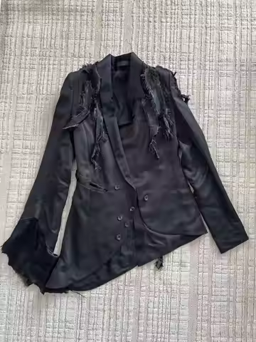 BLACK JOKER if6was9 Vitage Visual Dark Feather Embroidered Patchwork Tailored Suit Jacket
