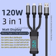 FUDIDANDA 3 in 1 Digital Display Data Cable 120W Fast Charging Type-C Micro For OPPO Reno 14Pro 13Pr