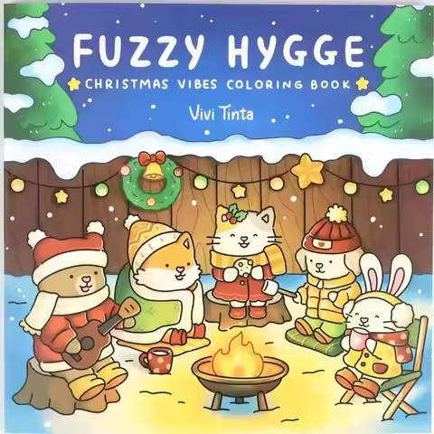 48βPage Fuzzy Hygge Christmas Coloring Book, Cute Furry Animals & Winter Scenes, Stress Relief Art B