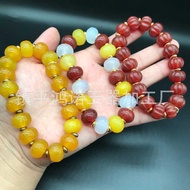 Natural Agate Duobao Bracelet Agate Ice Transparent Beaded Bracelet Yellow Agate Bracelet Supply