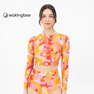 Wakingbee Rio Bratop (Bonfire) เสื้อว่ายน้ำแขนยาว มีบราในตัว มีฟองน้ำถอดได้ ซิปหน้า ทรงคร้อป ผ้ากันย