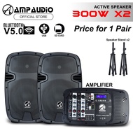 AmpAudio 10 Inch Speaker Set With Amplifier 300WX2 With  Bluetooth and Speaker Stand - pair
