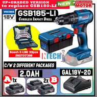 BOSCH 18V GSB185-LI  BRUSHLESS MOTOR CORDLESS IMPACT DRIL + 2.0AH + GAL18V-20 + x-LINE 33PCS C/W 2 D