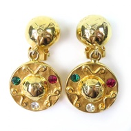 全新狀態☆ CELINE復古星形球顏色寶石搖擺耳環，金色，義大利製造，女士款。