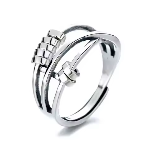 Bohemian Rainbow Beads Anxiety Ring Rotate Freely Anti Stress Fidget Spinner Rings for Women Girls F