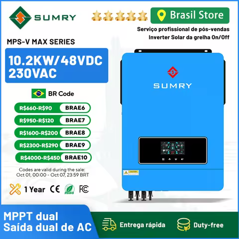 SUMRY on/Off Grid Solar Inverter 10.2kw 48VDC To 220VAC MPPT Solar Power AC Hybrid Inverter Generato