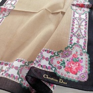 Christian Dior 復古手帕花卉棕色禮品 19 x 18.5 英寸