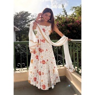 WHITE FLORAL PRINT ANARKALI GOWN
