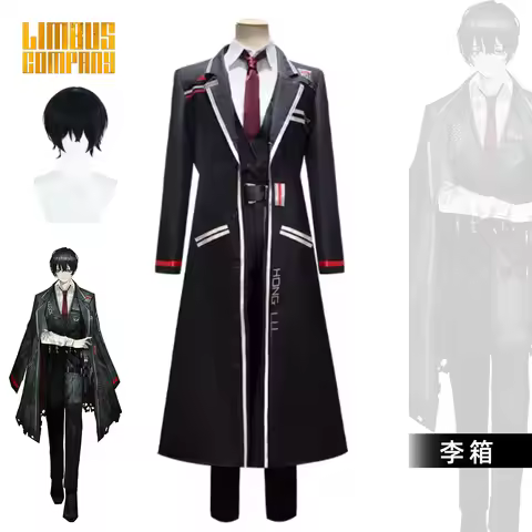 Limbus Company Yi Sang Cosplay Costume Black Coat White Shirt Red Tie Outfit Full Set for Cosplay Pa