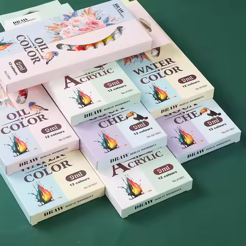 12 Colors Acrylic Gouache Oil Watercolor Paint Set 9ml Tubes Artist Paint Kit for Canvas Wood Fabric