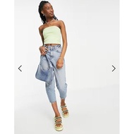 STRADIVARIUS GREEN RIBBED BANDEAU TOP