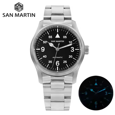 San Martin Men Pilot Watch 37mm Miyota 8215 Fashion Simple Style Military Automatic Mechanical Watch