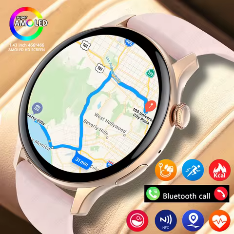 2025 New GPS Smart Watch Women AMOLED 466*466 HD Screen Health Tracker Sports NFC Voice Bluetooth Ca