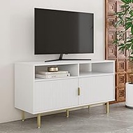 Nathan James Jacklyn Wood Media Console, TV Stand, Entertainment Cabinet with Doors and Cubby Storage, White