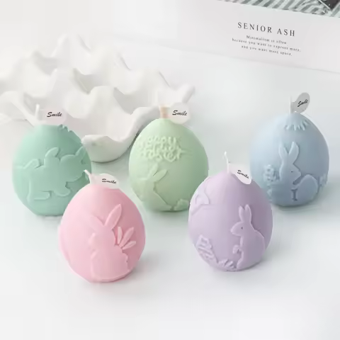 Relief Rabbit Easter Egg Candle Silicone Mold Easter Aromatherapy Bunny Egg Cake Chocolate Silicone 